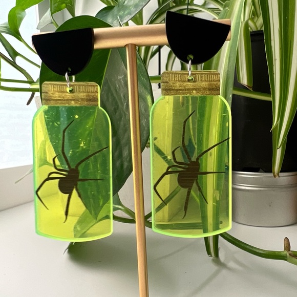 Neon Jar with Spooky Spider Emo Earrings - Goth Spider Earrings - Picture 9 of 15